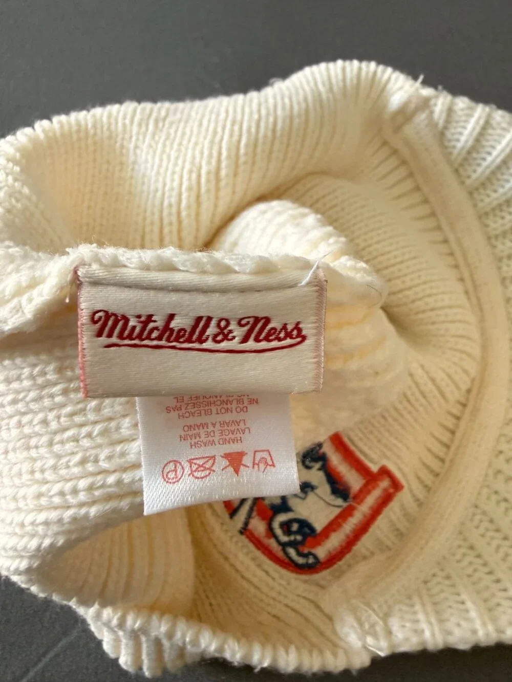 Mitchell & Ness Denver Broncos Vintage Logo Cream Knit Beanie Hat